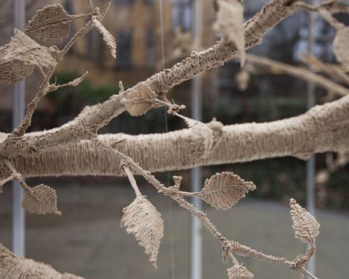 'portrait of a birch' sculpture in berlin is 3D-printed by hand with wood filament, by martin binder