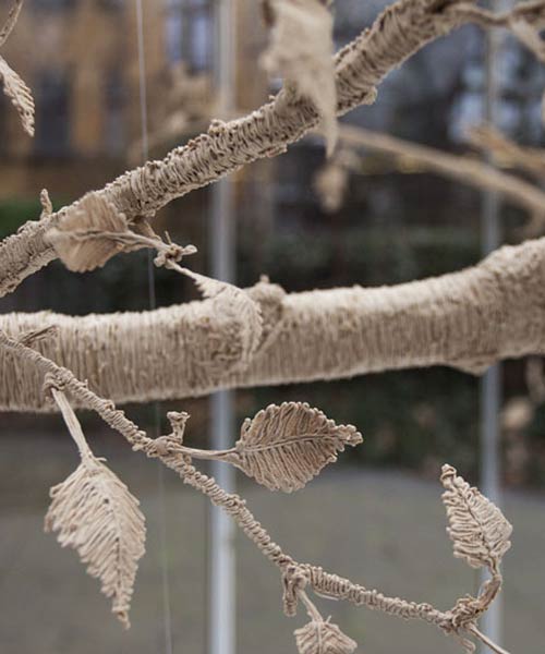 'portrait of a birch' sculpture in berlin is 3D-printed by hand with wood filament, by martin binder