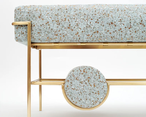 bina baitel designs jewelry-like furniture using brass, pink marble and terrazzo fabric