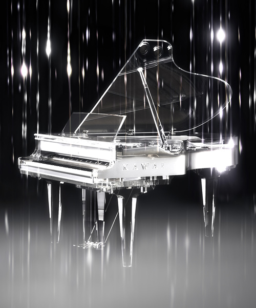 kawai's crystal grand piano to float on undulating waves of water during milan design week