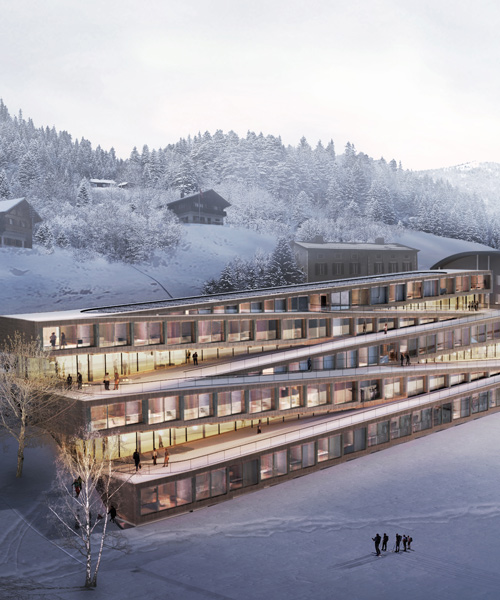 BIG's hotel design for audemars piguet will let guests ski down its zigzagging roof