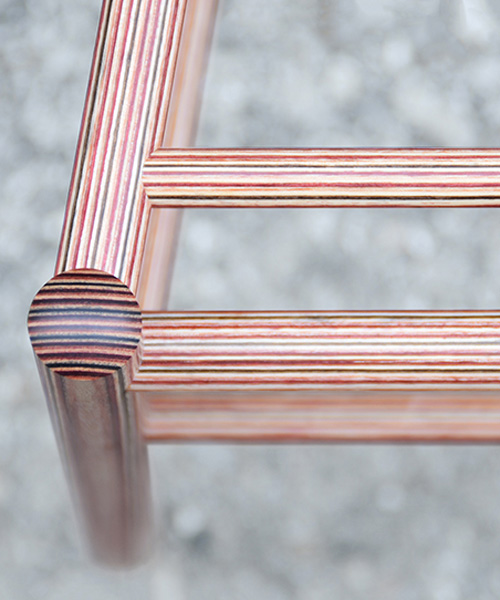 ryu kozeki uses resin-infused, stripy plywood to give shaker-style chair a colorful review