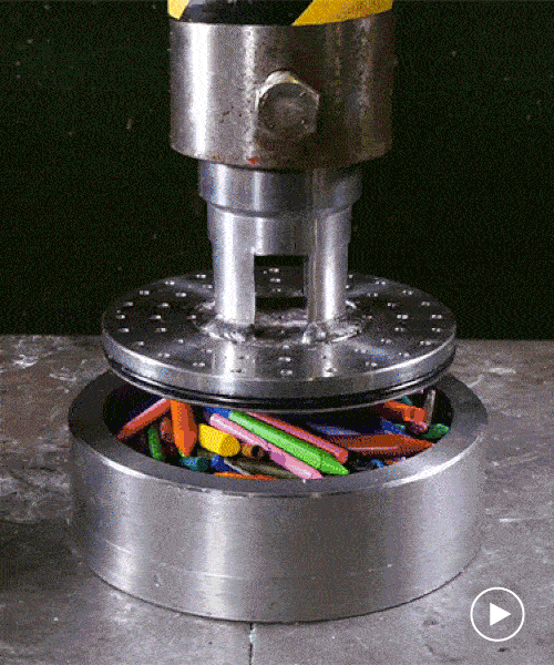 crushing colourful crayons in a hydraulic press is quite wonderful