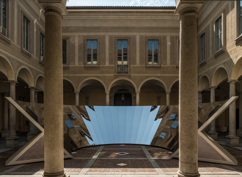 phillip k. smith III's reflective 'open sky' installation for COS during milan design week