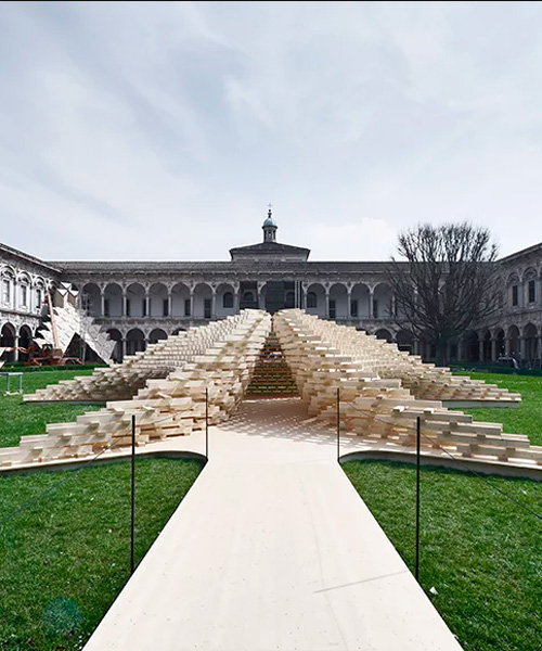 peter pichler's futuristic installation is made of more than 1600 wood sticks