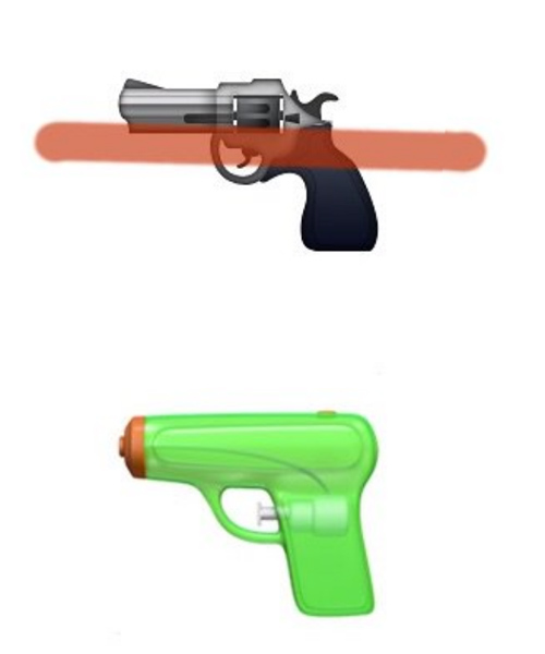 google and facebook follow suit, turning the pistol emoji into a water gun