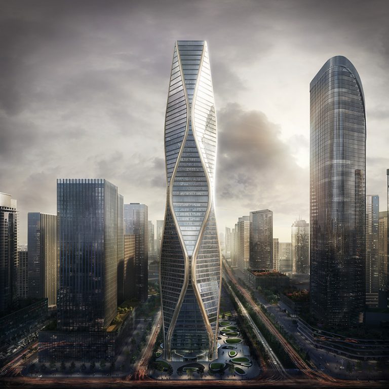 hangzhou wangchao center is a rippling tower designed by SOM