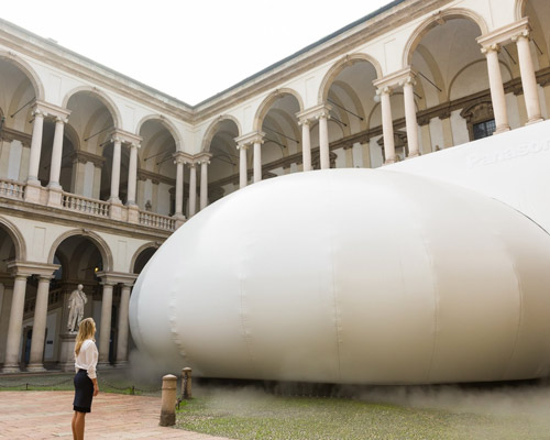 panasonic installs a 'water-drop pavilion' within milan's pinacoteca di brera