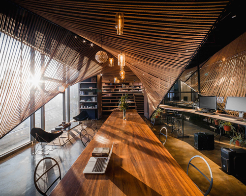 usual studio's chinese working space is decorated with naturally resourced materials