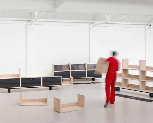 paul crofts assembles modular storage collection of timber units for isomi
