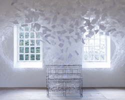 web of wool emerges from this sculptural steel piano at yorkshire sculpture park chapel