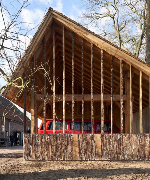 hilberinkbosch architecten gives new life to fallen trees with 'the sixteen-oak barn'