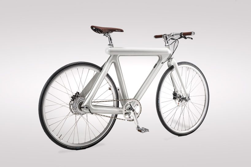 leaos' new lightweight bike designed by harry thaler is made of two aluminum pressed halves