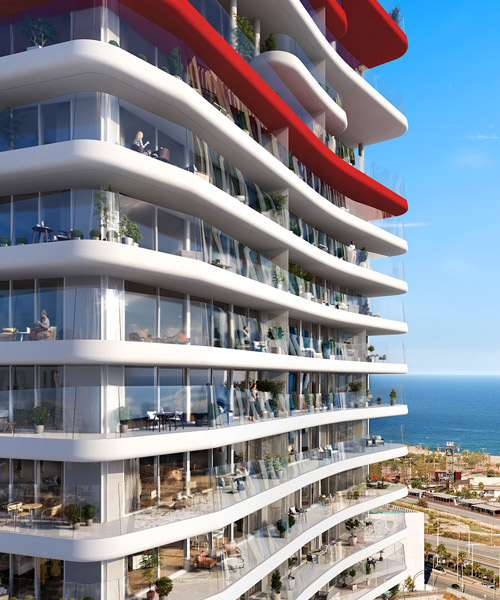 odile decq reveals new images of 'antares', a residential tower being built in barcelona