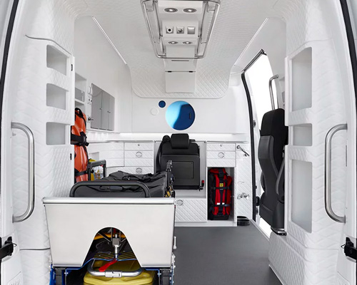 bergadana gives the ambulance a sleek, all-white makeover