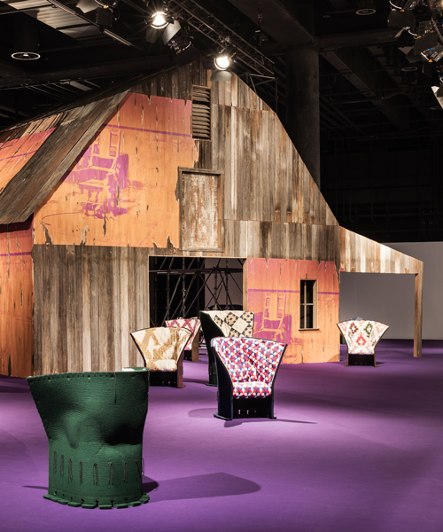 raf simons upholsters 100 cassina feltri armchairs in vintage quilts for calvin klein's miami/basel debut