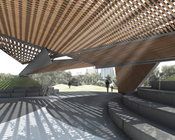 carme pinós plans a series of folded, floating planes for MPavilion 2018