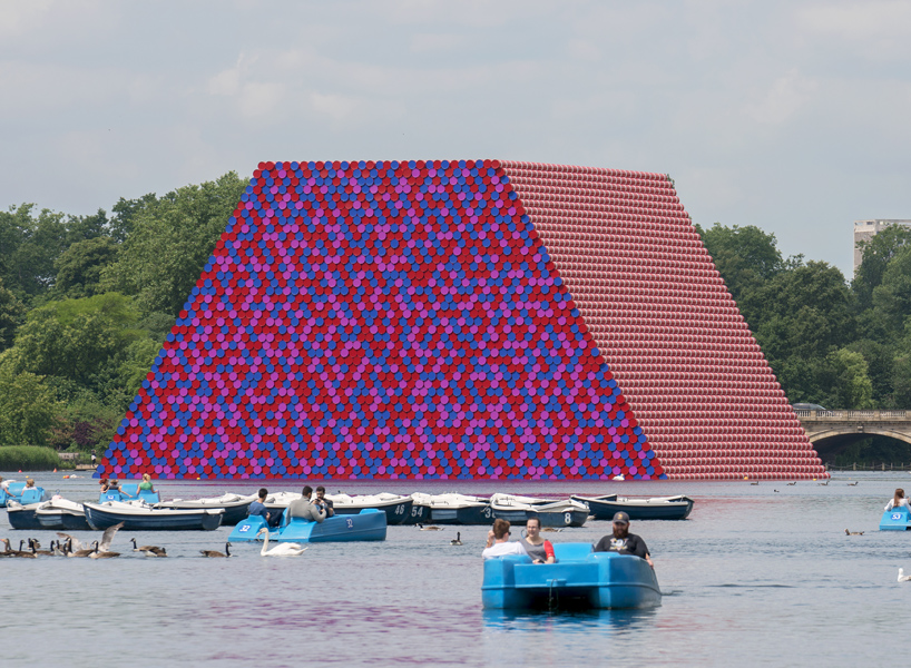 christo's 'london mastaba' saw 7,000 stacked barrels floating on the serpentine lake