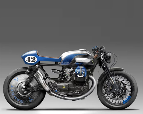 gannet design + fuhrer moto reveal moto guzzi v9, a retro racer in blue