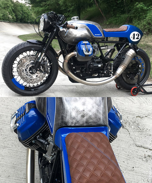 gannet design + fuhrer moto reveal moto guzzi v9, a retro racer in blue