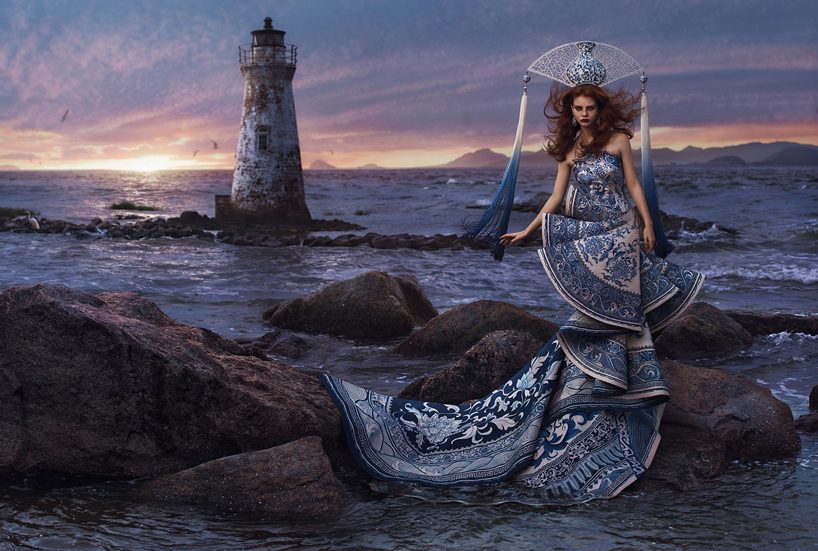 chinese couture visionary guo pei's sculptural creations are shot in otherworldly environments