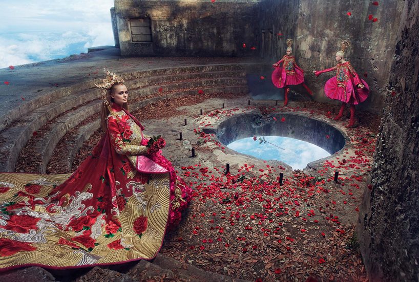chinese couture visionary guo pei's sculptural creations are shot in otherworldly environments