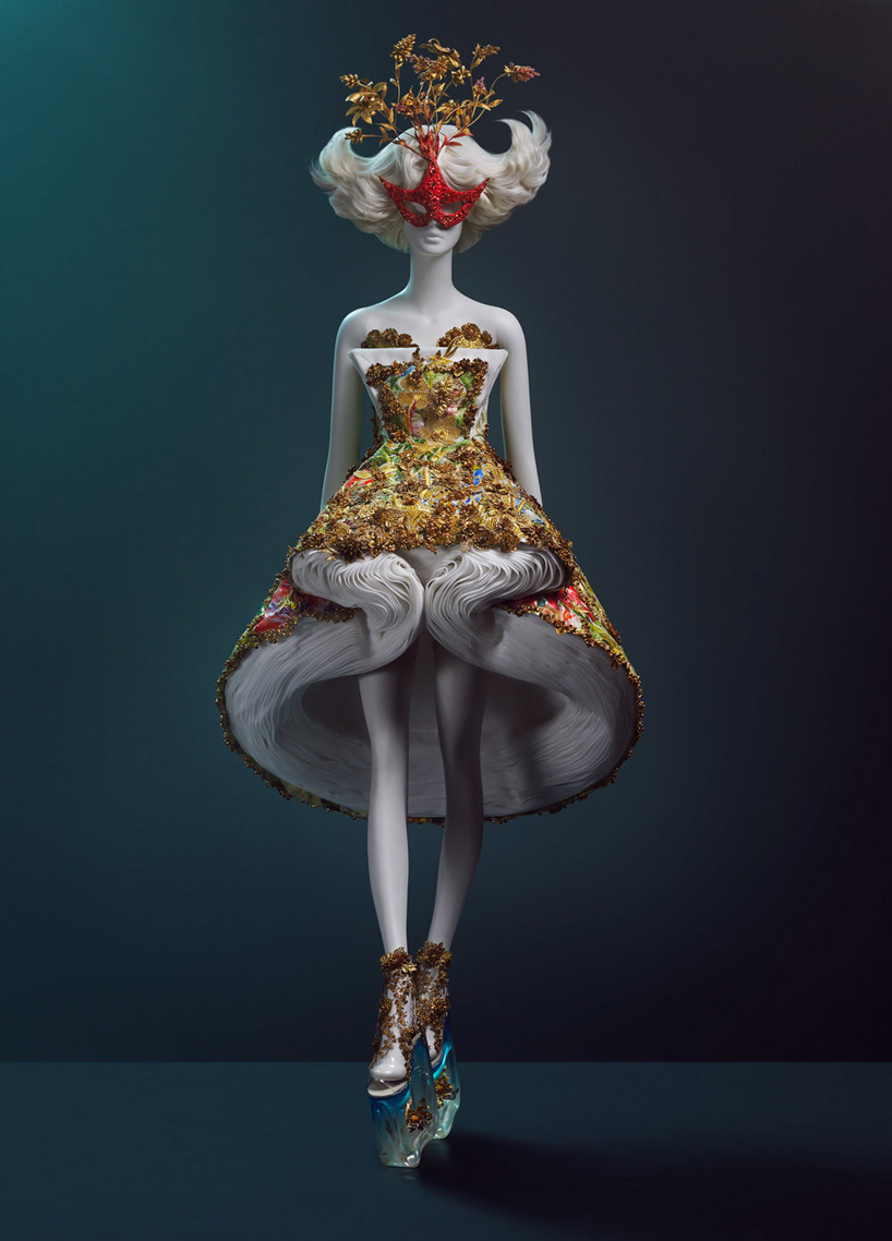 chinese couture visionary guo pei's sculptural creations are shot in otherworldly environments