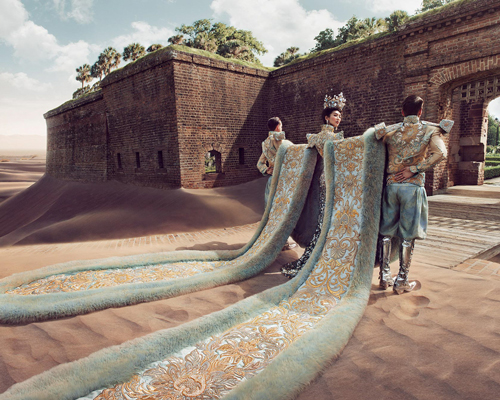 chinese couture visionary guo pei's sculptural creations are shot in otherworldly environments
