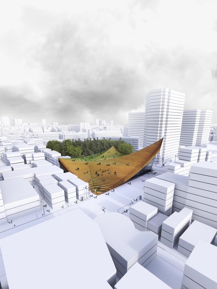 a public plaza tops the tokyo music center by hajizadeh & associates