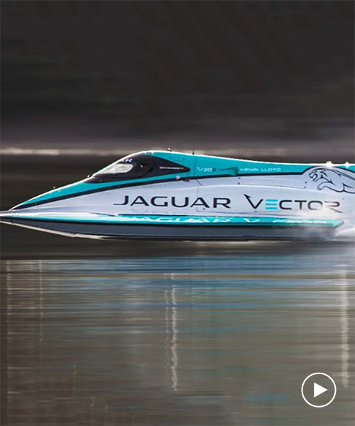 jaguar’s battery-powered V20E boat broke a maritime speed record