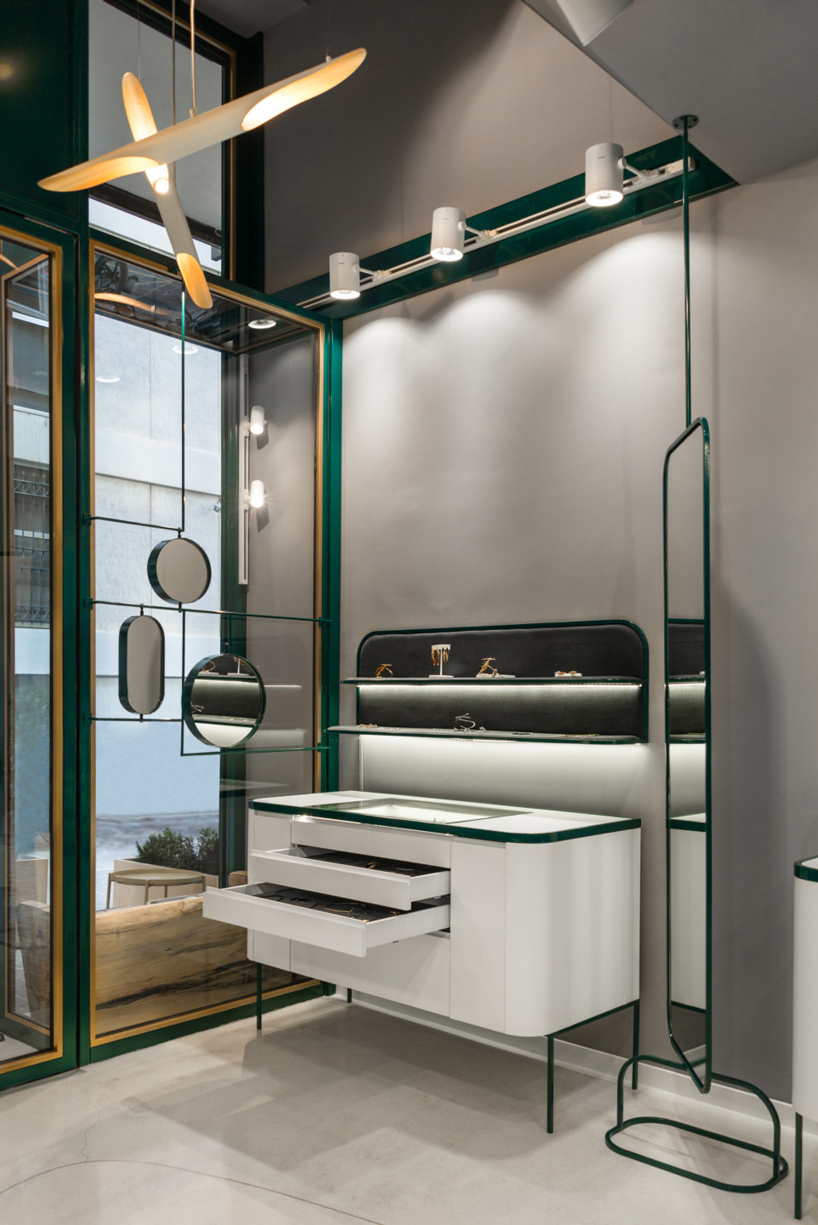 bold green with a touch of gold: urban soul project's jewelry store in athens