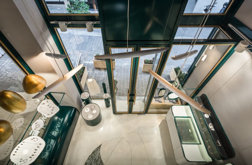 bold green with a touch of gold: urban soul project's jewelry store in athens
