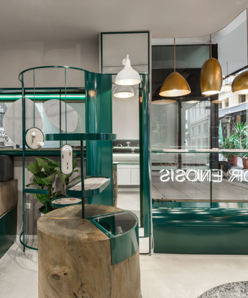 bold green with a touch of gold: urban soul project's jewelry store in athens