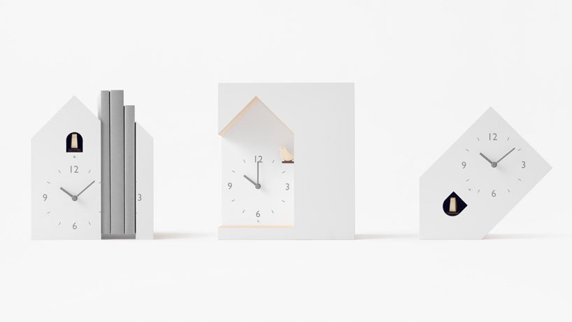 nendo designs three minimal variations of the traditionally ornate cuckoo clock