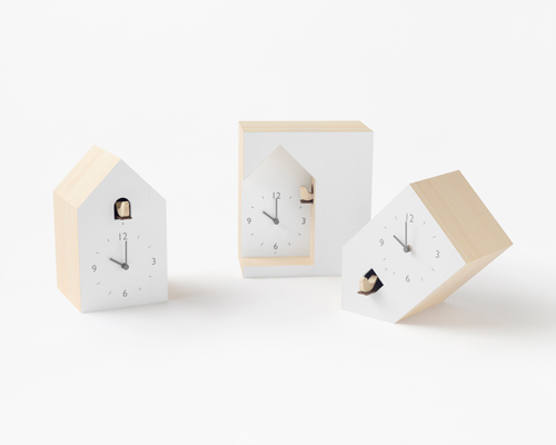 nendo designs three minimal variations of the traditionally ornate cuckoo clock