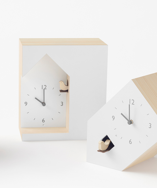 nendo designs three minimal variations of the traditionally ornate cuckoo clock