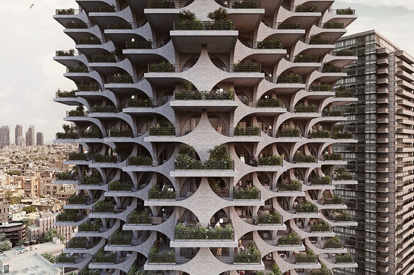 penda's high-rise celebrates tel aviv's bauhaus era with cascading terraces and arches
