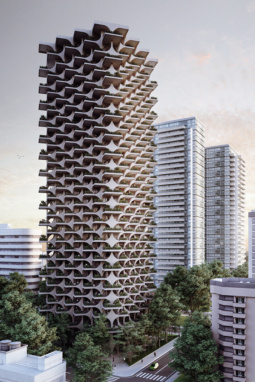 penda's high-rise celebrates tel aviv's bauhaus era with cascading terraces and arches