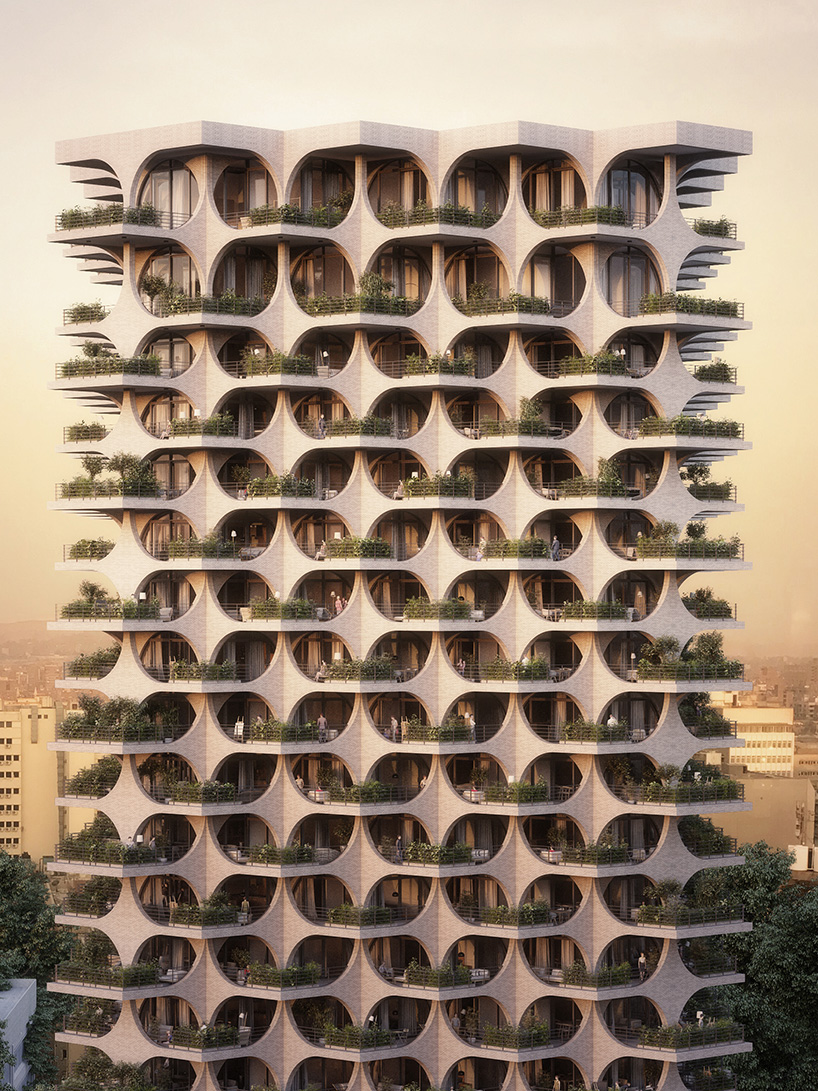penda's high-rise celebrates tel aviv's bauhaus era with cascading terraces and arches