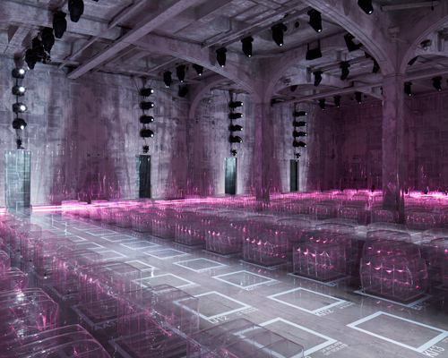 AMO adds a touch of psychedelic to prada show space with re-edition of 1960s inflatable stools by verner panton