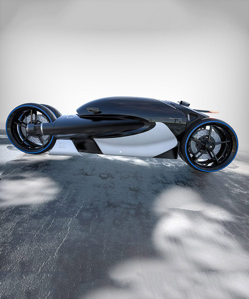 romain gauvin designs futuristic four-wheel bugatti 100M concept motorbike