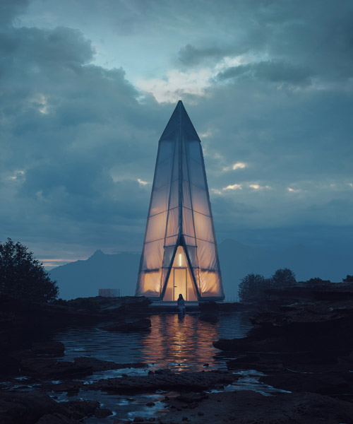 bartosz domiczek's cabin concept envisions huge monoliths inspired by nordic gods