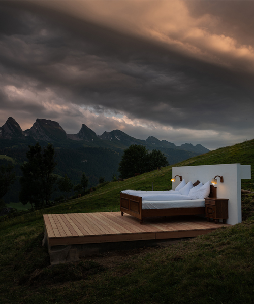 this hotel has no roof or walls, just a summer night sky and a swiss valley as a backdrop