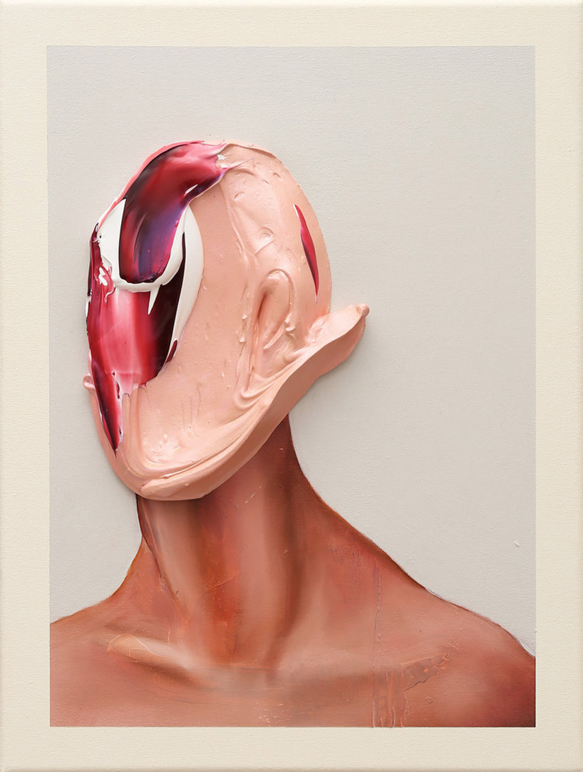 artist smears thick layers of flesh-toned acrylics to create faceless portraits fabio la fauci is it you?
