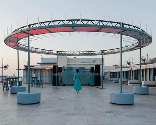 T SAKHI's portable nightclub transforms lebanese landmark into party destination