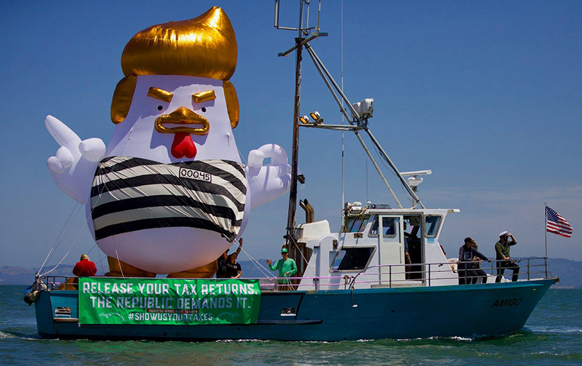 Inflatable Trump Chicken Sets Sail Around San Francisco Bay