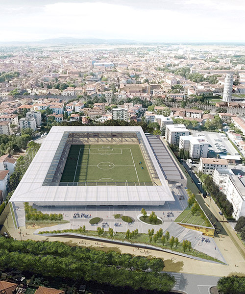 the central stadium in pisa right next to the leaning tower to be built by iotti+paravani