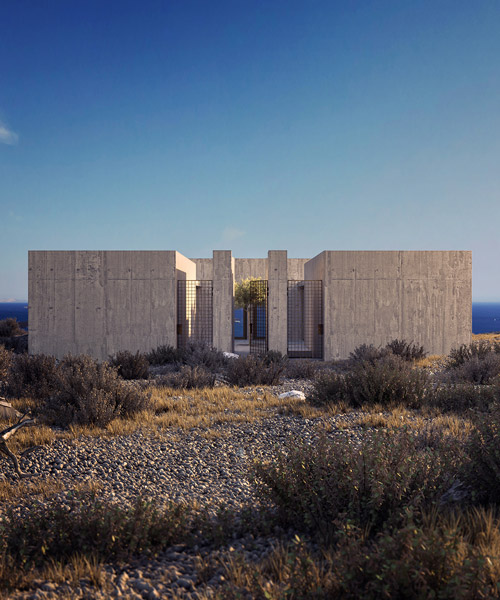kapsimalis sets two brutalist holiday houses on the edge of santorini's cliffs