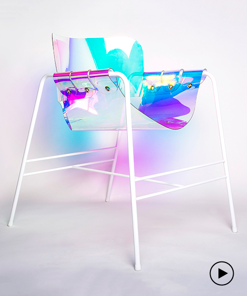 taehwan kim's light chair uses dichroic film to capture a rainbow of colours