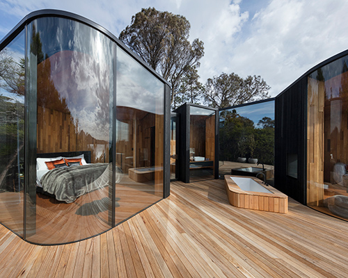 liminal studio designs undulating cabin pavilions along tasmania's east coast